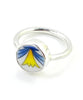Blue and Yellow Vintage Pottery Ring- Size 5