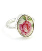 Oval Pink Rose with Leaves Vintage Pottery Ring- Size 5