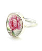 Oval Pink Rose with Leaves Vintage Pottery Ring- Size 5
