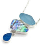 Aqua & Blue Sea Glass with Abalone Triple Drop Barbell Necklace