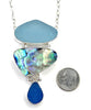 Aqua & Blue Sea Glass with Abalone Triple Drop Barbell Necklace
