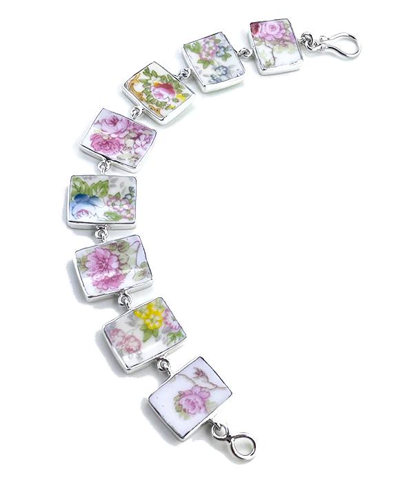 Soft Floral Vintage Pottery Rectangle Shape Bracelet - 7 1/2