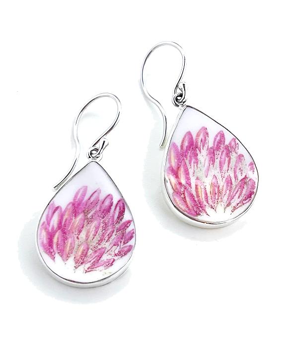 Big Pink Flower Vintage Pottery Single Drop Earrings