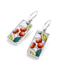 Big Orange Flower Buds Vintage Pottery Rectangle Single Drop Earrings