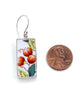 Big Orange Flower Buds Vintage Pottery Rectangle Single Drop Earrings