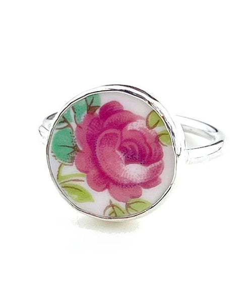 Red Rose Round Vintage Pottery Ring- Size 10.5
