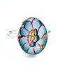 Teal & Yellow Flower Vintage Pottery Oval Ring- Size 11