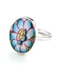 Teal & Yellow Flower Vintage Pottery Oval Ring- Size 11