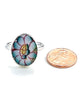 Teal & Yellow Flower Vintage Pottery Oval Ring- Size 11