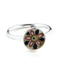 Brown, Black & Green Flower Round Vintage Pottery Ring- Size 9.5