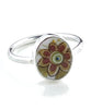 Brown & Green Flower Oval Vintage Pottery Ring- Size 8