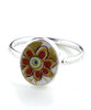 Brown & Green Flower Oval Vintage Pottery Ring- Size 8