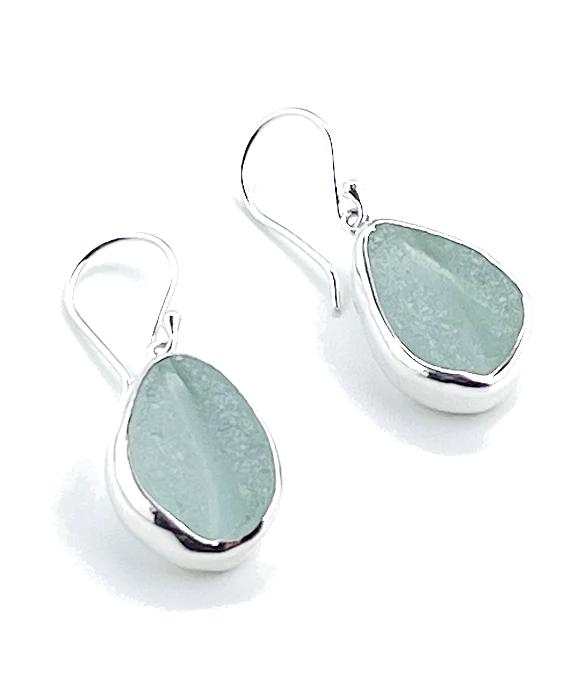 Coke Bottle Blue Sea Glass Open Back Drop Earrings