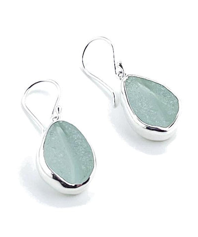 Coke Bottle Blue Sea Glass Open Back Drop Earrings
