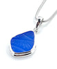 Textured Blue Sea Glass Simple Pendant on Silver Chain