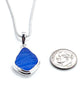 Textured Blue Sea Glass Simple Pendant on Silver Chain