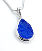 Flower Textured Blue Sea Glass Simple Pendant on Silver Chain