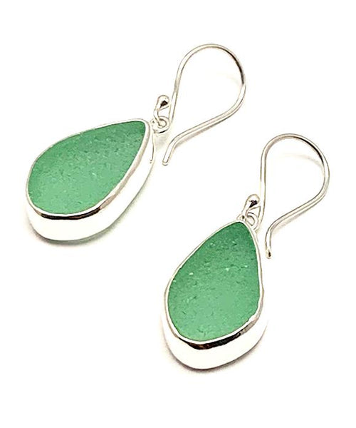 Soft Green Sea Glass Open Back Drop Earrings