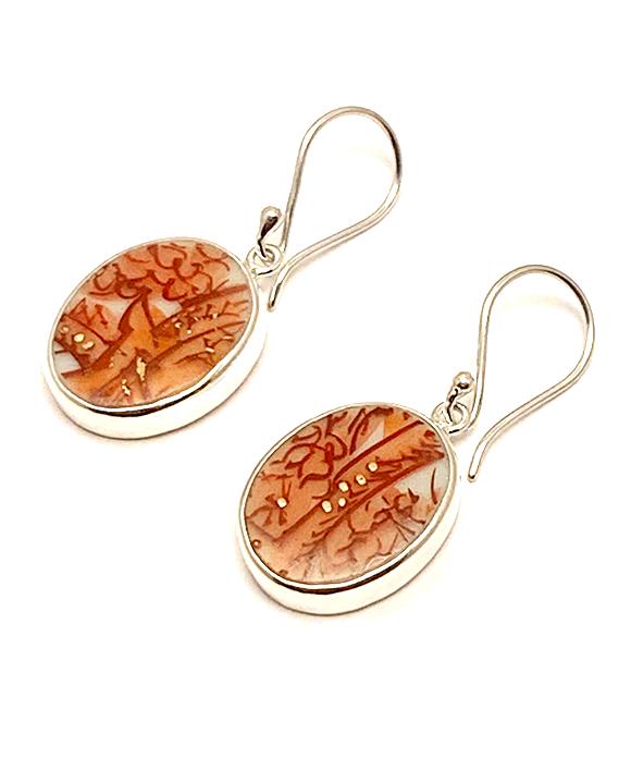 Rust Vintage Imari Pottery Single Drop Earrings
