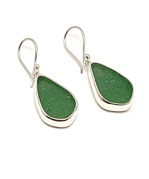 Olive Sea Glass Open Back Drop Earrings