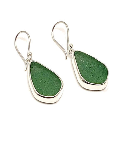 Olive Sea Glass Open Back Drop Earrings
