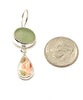 Light Sage Sea Glass & Delicate Pink Flower Vintage Pottery Double Drop Earrings