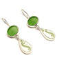 Green Sea Glass & Green Swirl Vintage Pottery Double Drop Earrings