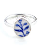 Blue & White Vine Vintage Pottery Oval Ring- Size 7.5