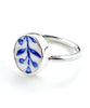 Blue & White Vine Vintage Pottery Oval Ring- Size 7.5