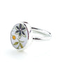 Black, Olive & Yellow Flower Oval Vintage Pottery Ring- Size 7