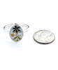Black, Olive & Yellow Flower Oval Vintage Pottery Ring- Size 7
