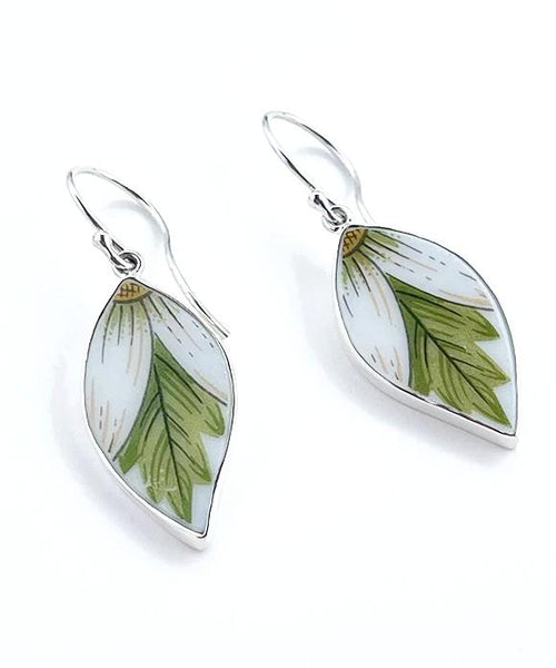 Daisy Leaves Vintage Pottery Large Leaf Single Drop Earrings