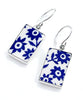 Simple Blue Flower Vintage Pottery Rectangle Single Drop Earrings