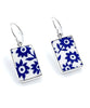 Simple Blue Flower Vintage Pottery Rectangle Single Drop Earrings