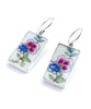 Pink & Blue Flower Vintage Pottery Large Rectangle Single Drop Earrings