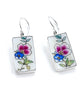 Pink & Blue Flower Vintage Pottery Large Rectangle Single Drop Earrings