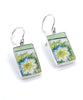 Blue Flower with Mint Border Vintage Pottery Large Rectangle Single Drop Earrings