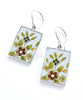 Retro Brown, Olive and Yellow Flower Vintage Pottery Rectangle Single Drop Earrings
