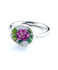 Dark Pink Flower with Leaves Vintage Pottery Ring- Size 6