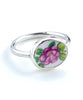 Dark Pink Flower with Leaves Vintage Pottery Ring- Size 6