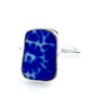 Cobalt Blue & White Flower Patterned Sea Pottery Ring- Size 6.5