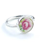 Pink Rose with Leaves Vintage Pottery Ring- Size 6.5