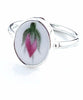 Pink Rose Bud Vintage Pottery Oval Ring- Size 4