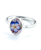 Blue, Red & Yellow Flower Vintage Pottery Oval Ring- Size 4.5