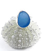 Denim Blue Sea Glass Ring Simple Round Band - Size 7.5