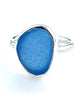 Denim Blue Sea Glass Ring Simple Round Band - Size 7.5