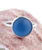 Teal Blue Sea Glass Marble Ring Simple Round Band - Size 7
