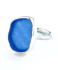 Blue Sea Glass Ring Simple Round Band - Size 7.5