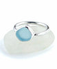 Aqua Blue Sea Glass Ring Simple Round Band - Size 7