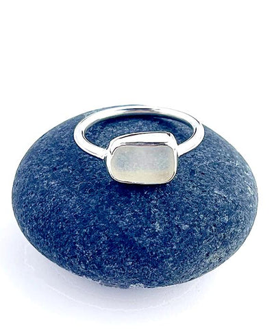 Clear Sea Glass Ring Simple Round Band - Size 6.5